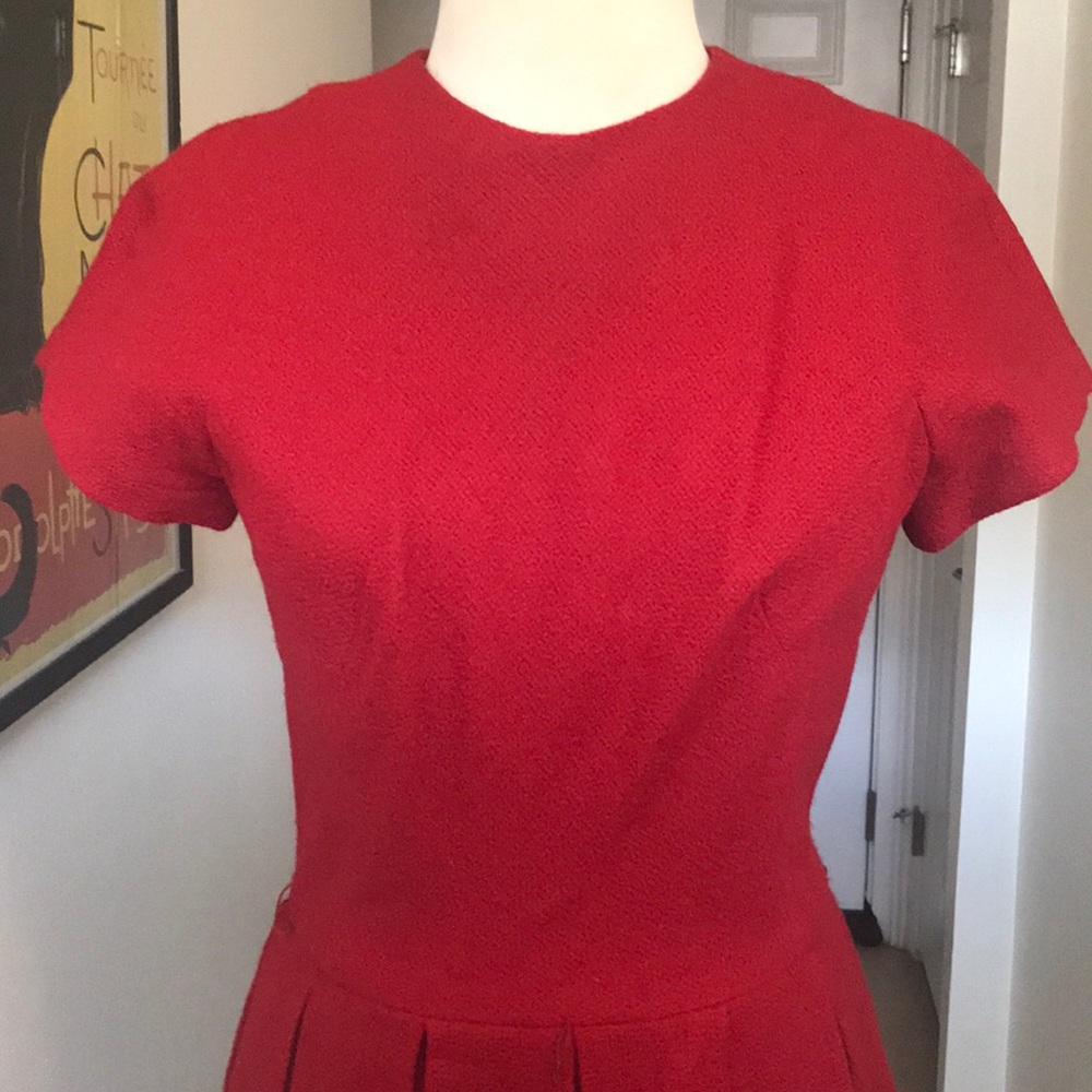 Vintage Red Wool Pleated Dress Size 12 😘 - Picture 2 of 8